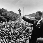 Martin Luther King Jr. addresses the crowd of about 200,000